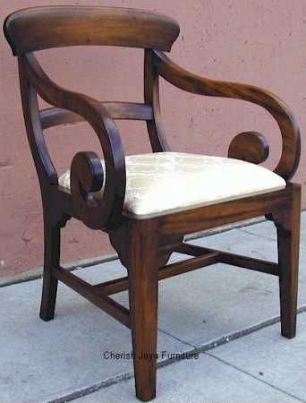 Code: CS 247-M Name: Rail Back Chair carver Size: W=56 x D=54 x H=89 cm Wood: Solid Mahogany With beautiful upholstery or on request any other type/color of upholstery.